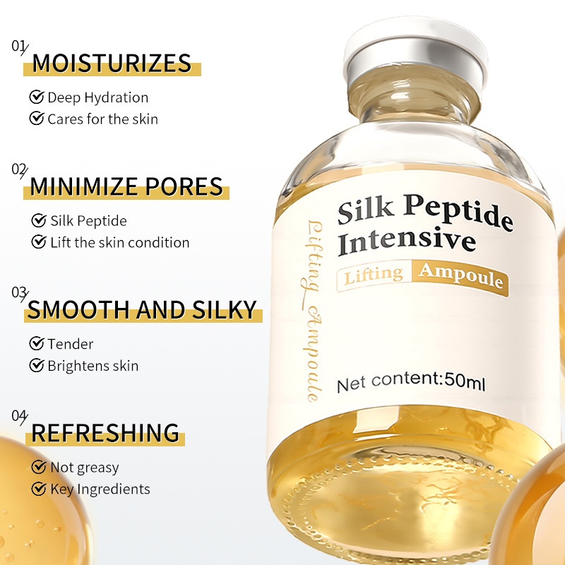 Wholesale Private Label Organic Silk Peptide Collagen Ampoule Serum Anti Aging Wrinkle Repairing Firming Moisturizing Face Serum