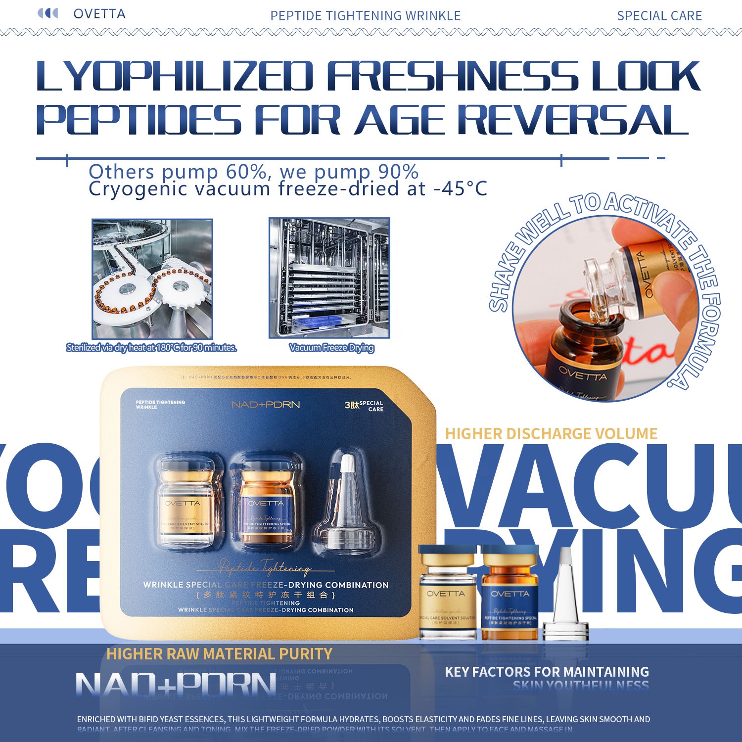 Private Label Skin Firming Deeply Nourishing 3ml Essence Anti-aging Ampoule Lyophilized Peptide Powder for Home Use
