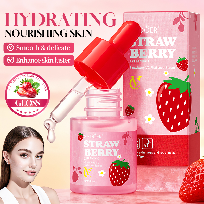 30ml Private Label Strawberry VC Brightening Serum - Hydrating Facial Essence for Glowing Skin