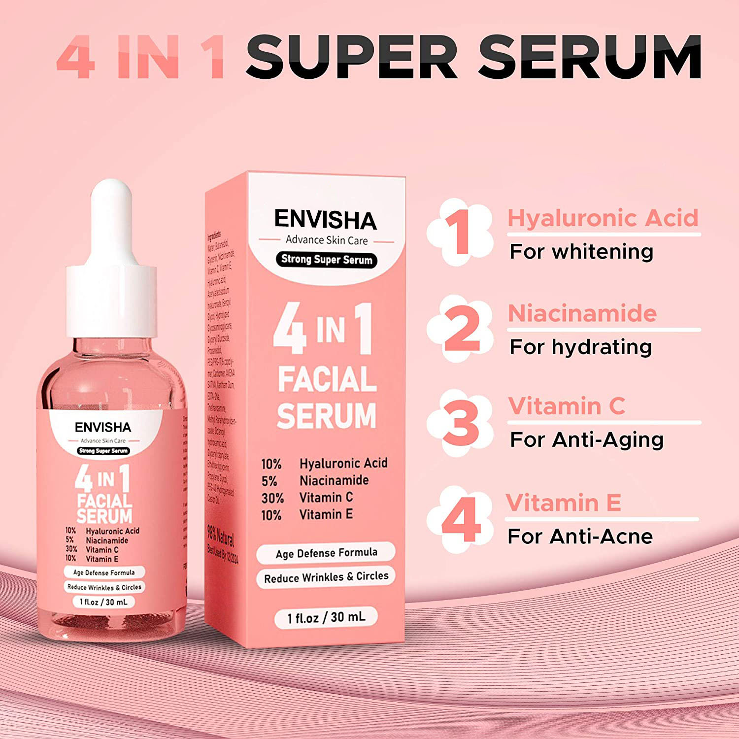 Private Label Anti-dark Spots Facial Whitening Hyaluronic Acid Niacinamide Vitamin E Vitamin C Skin Care 4 in 1 Face Serum