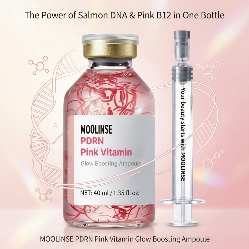 MOOLINSE Collagen Peptide Copper Peptides PDRN Vitamin B12 Glow Boosting Serum 10 Hyaluronic Acid | Korean Skincare OEM 40ml