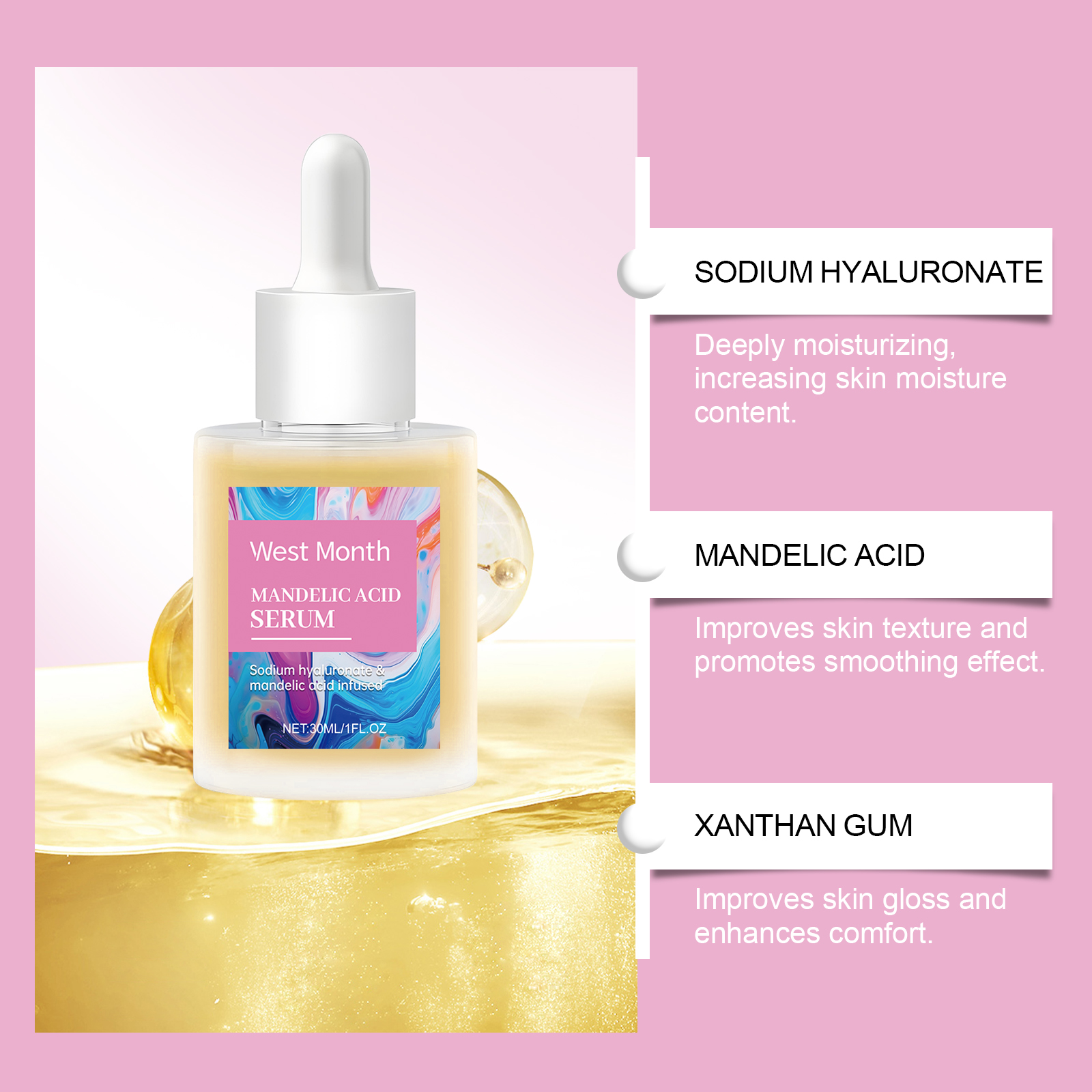 Private Label Mandelic Acid Serum Gentle Skin Exfoliator Facial Serum Silicone-Free For Women Unclogs Enlarged Pores
