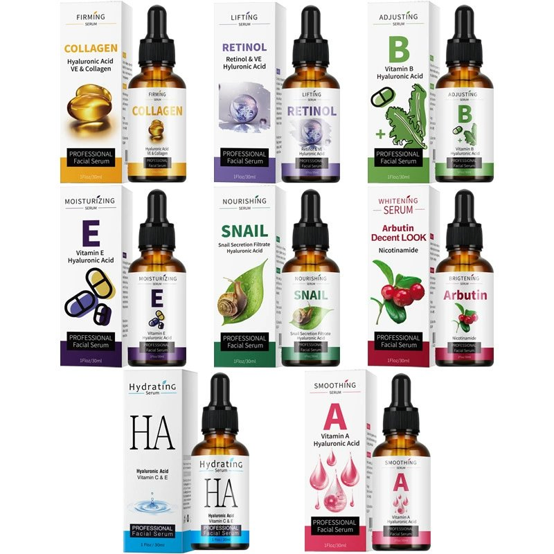 OEM Hyaluronic Acid Collagen Moisturizing Hydrating Smoothing Retinol Snail Arbutin Vitaming C Serum