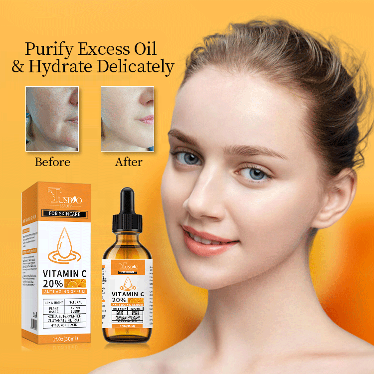 Tusbiobeauty Lady Skincare Private Label Natural Vitamin C Facial Serum Brightening, Wrinkle Smoothing &amp; Deep Hydration Organic