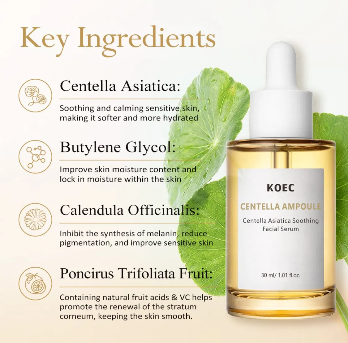 Calming Serum Green Tea Serum Moisturizing Sensitive UV Irritated Skin Daily Korean Skin Care Centella Asiatica Tone Brightening Anti-Aging Facial Serum