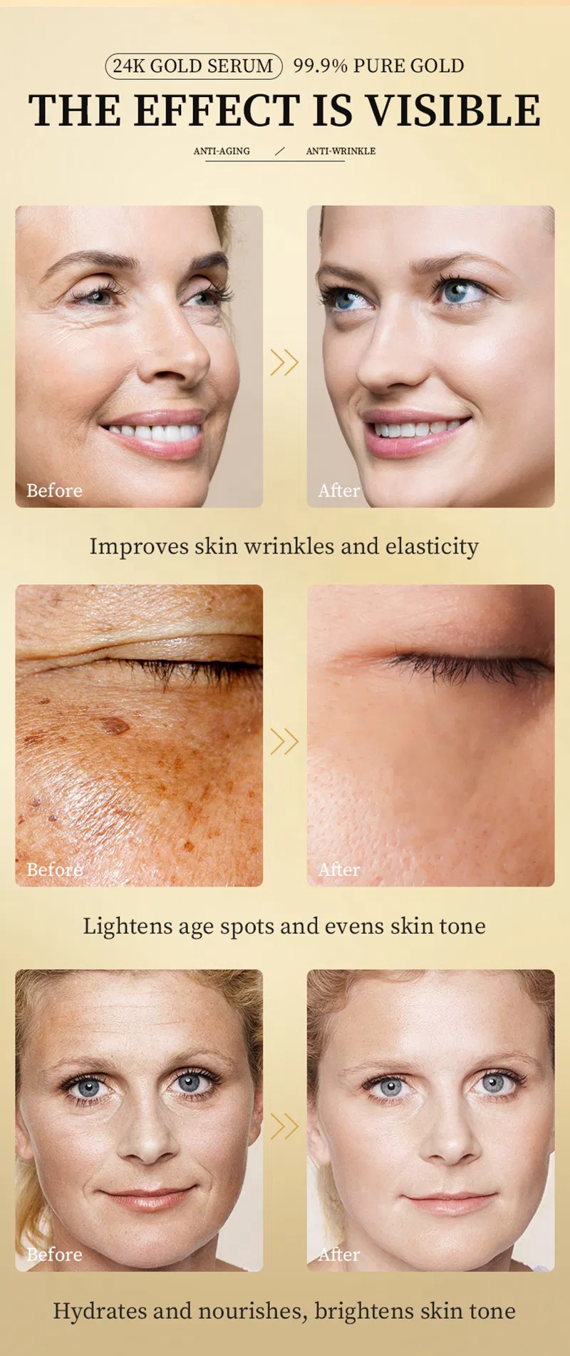 24K Gold Face Serum Repair and Protect Your Skin Essence with Retinol and Vitamin E