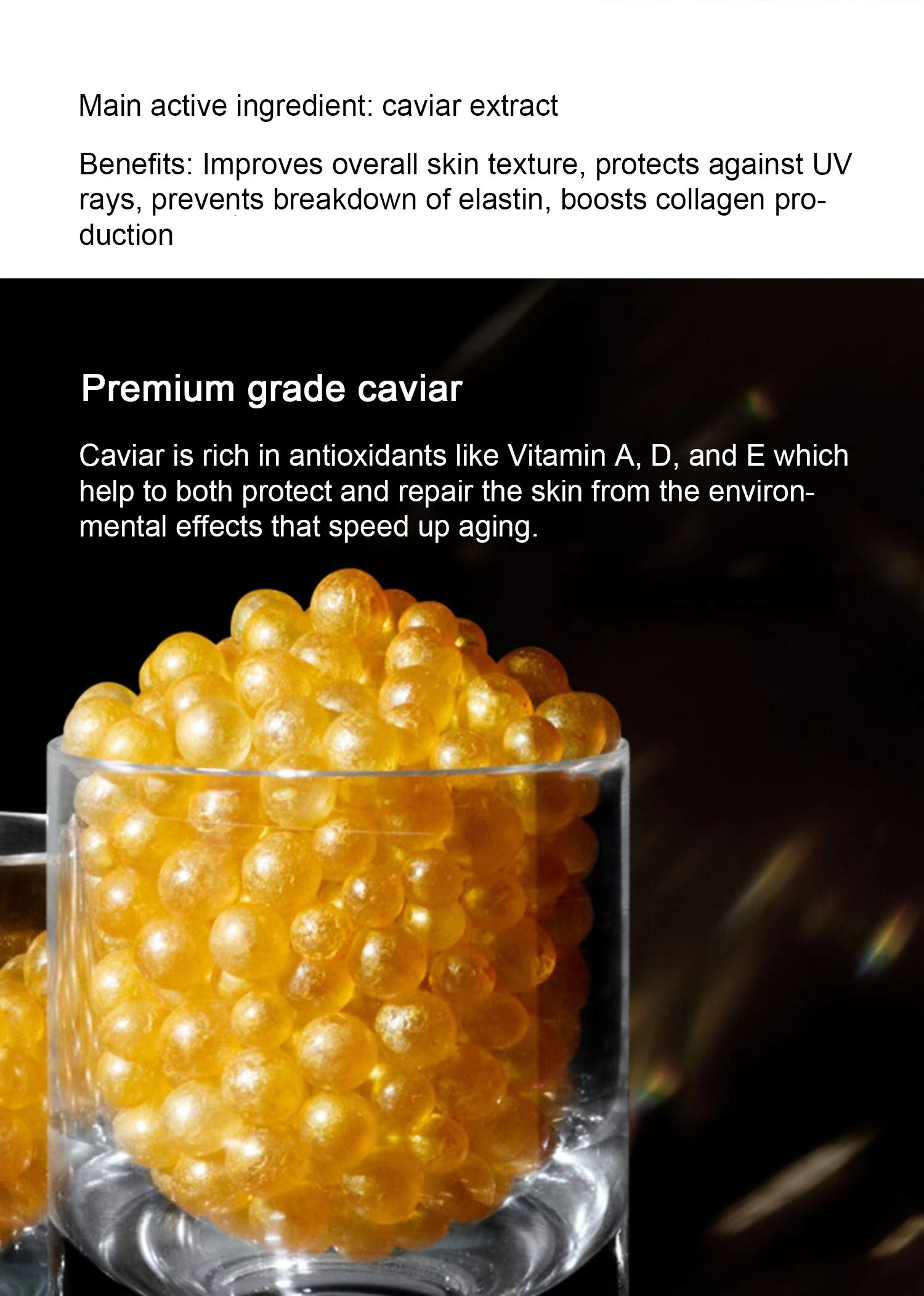 Private Label Luxury 24k Gold Peptide Wrinkle Aging Face Skin Care Collagen Caviar Serum for Dry and Mature Skin