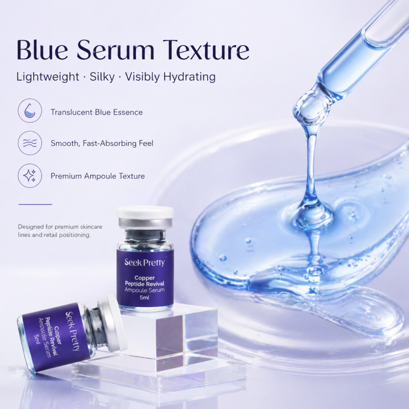 Seek Pretty Private Label HA Hydrating Smoothing Wrinkle Tightening Skin Repairing Blue Copper Peptide Face Serum