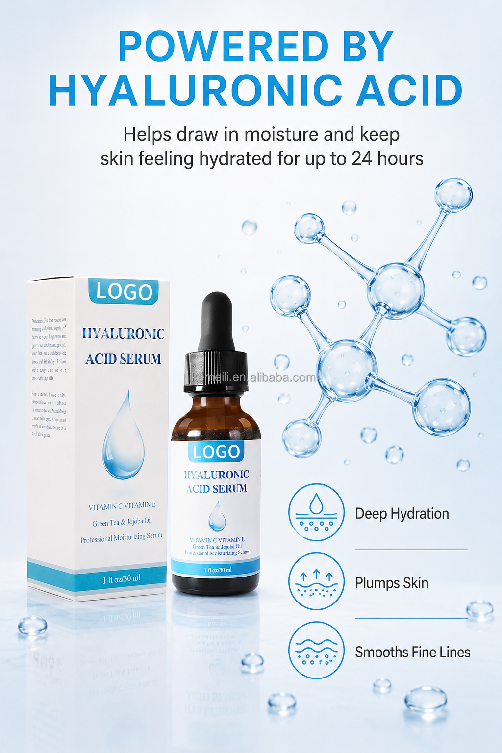 OEM 30ml Korean Skin Care Hyaluronic Acid Serum Aging Anti Taches Noires Moisturize Whitening Vitamin C Facial Serum
