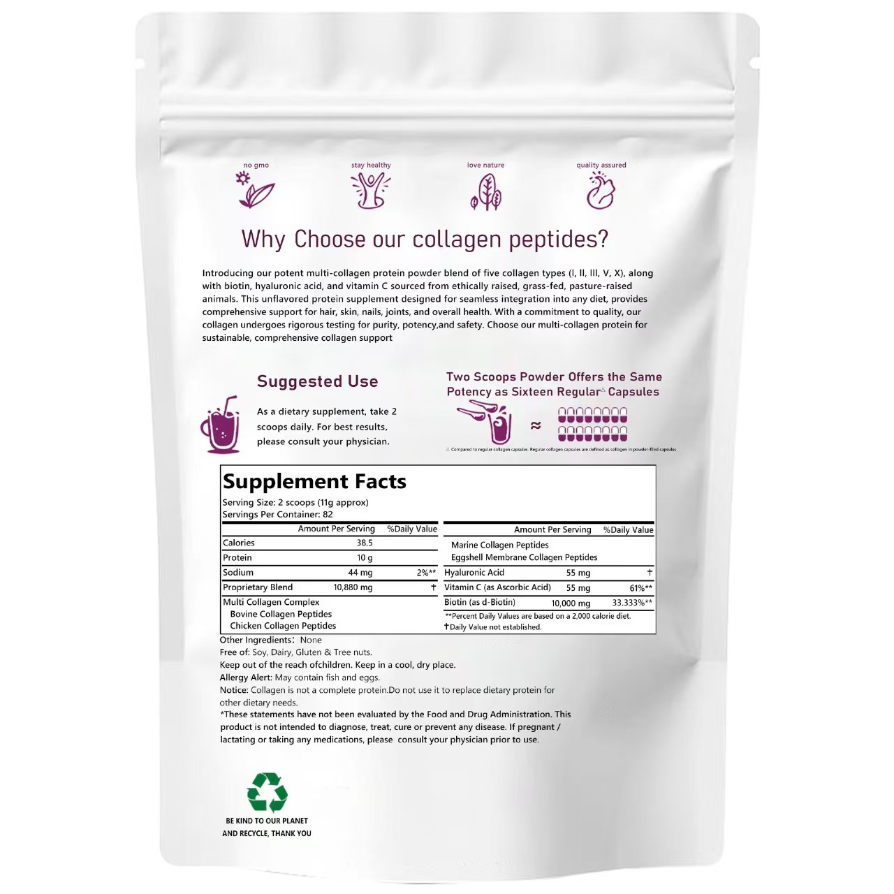 ODM/OEM Factory Multi-Collagen Powder Biotin Hyaluronic Acid Vitamin C Anti-Aging Skin Brightening Supplements Adults