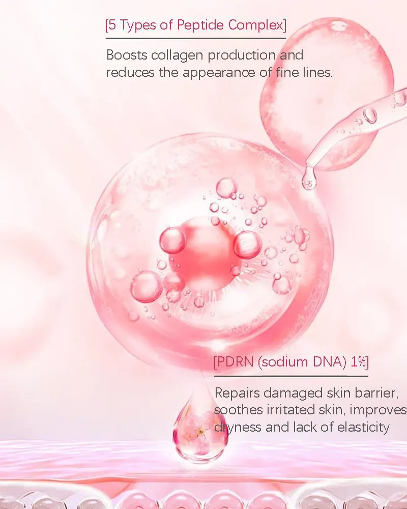 J OEM ODM Pdrn Pink Peptide Serum Pink Glow Serum Peptide Niacinamide Hydrating Moisturizing Firming Even Skin Tone Serum