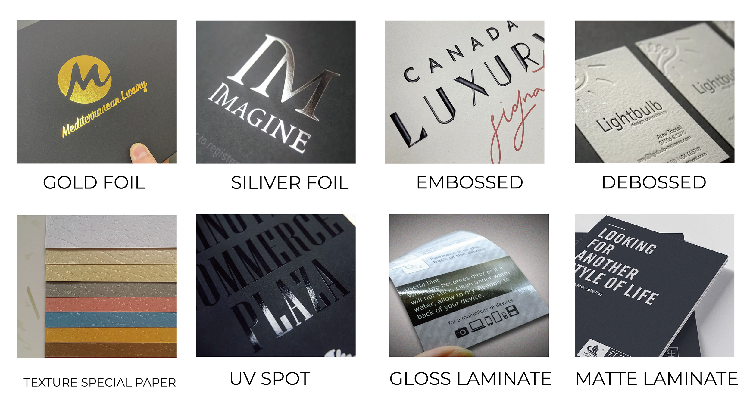 Different surface finish effects