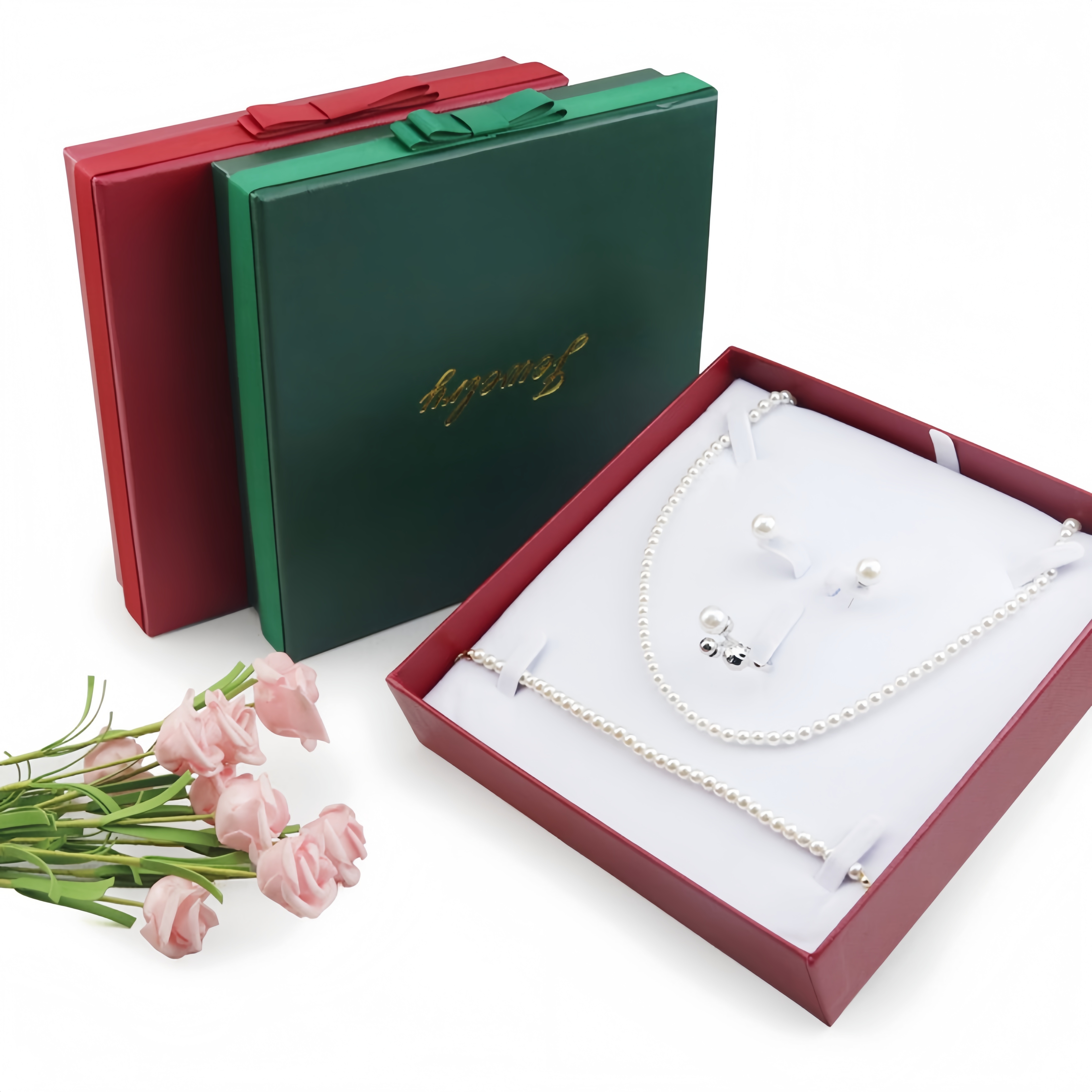 Customizable Necklace Jewelry Gift Boxes with Bow and Matching Tote Bags for Bridal and Anniversary Gifts Jewelry Packaging Box