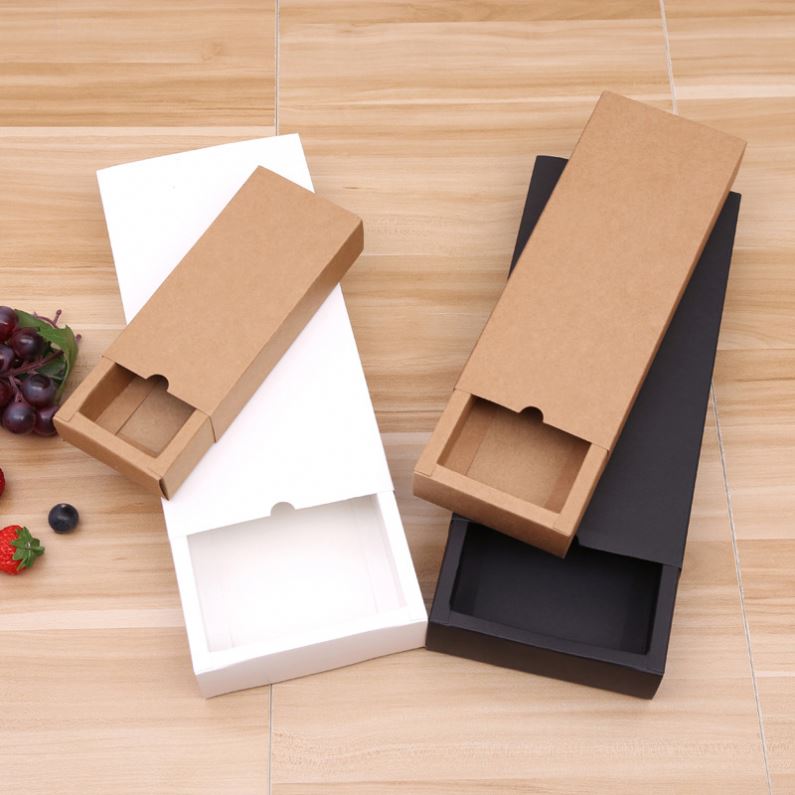Cheap Eco Friendly Brown Kraft Paper White and Black Folding Drawer Sliding Gift Box