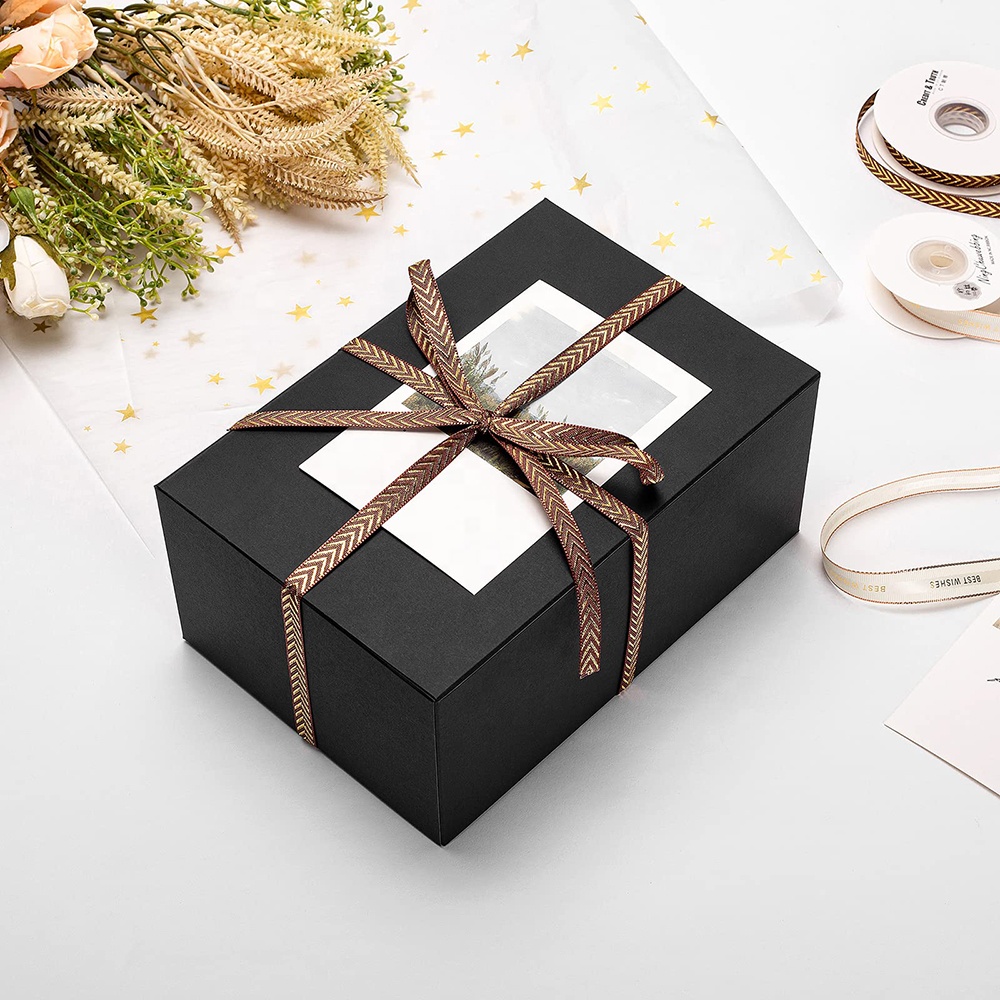 Manufacturer Customizable Exquisite Business Gift Boxes Ribbon Bow Packaging Gift Paper Box With Transparent Window