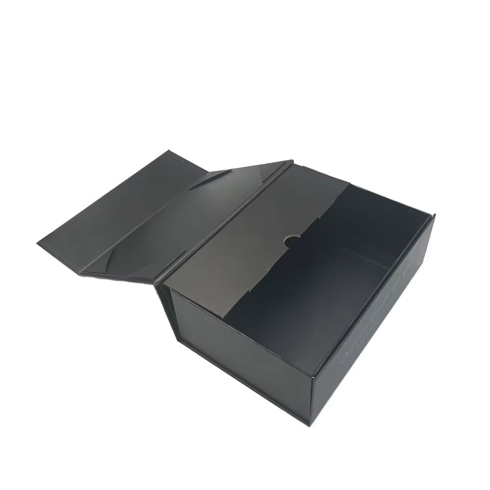 New Factory Customized logo UV Printing Folding Gift Box Cardboard Black Clothing Magnetic Folding Packaging Box
