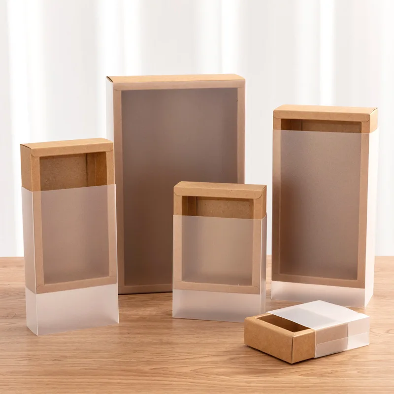 Good Kraft Paper Gift Boxes Clear PVC Window Delicate Drawer Display for Wedding Party Candies Packaging