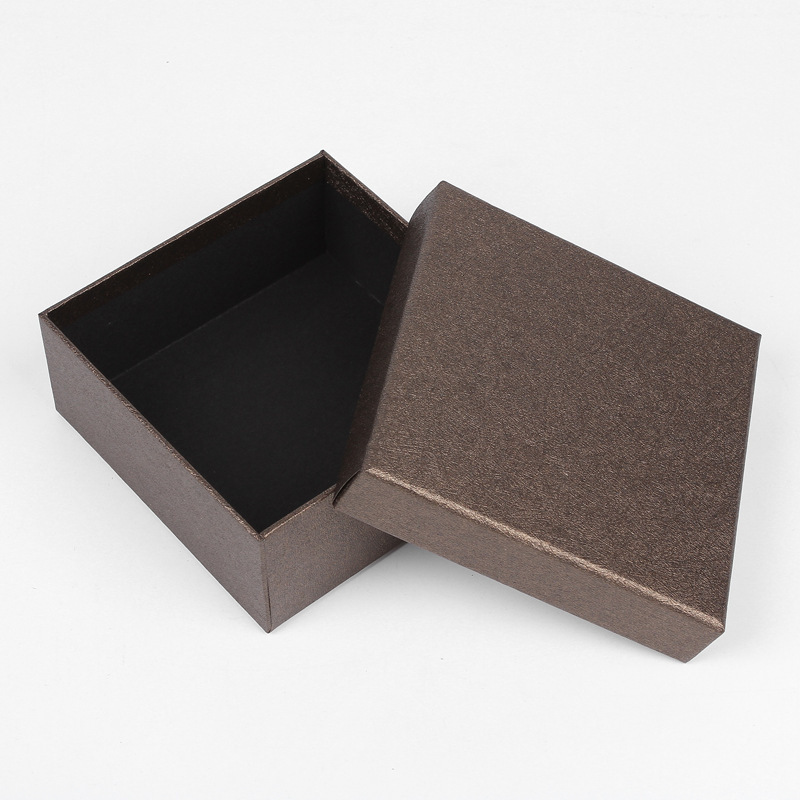 Heaven Earth-style Square Small Black Jewelry Gift Box with Belt Packaging Cardboard Material Hot Stamped Die Cut Design Model 5