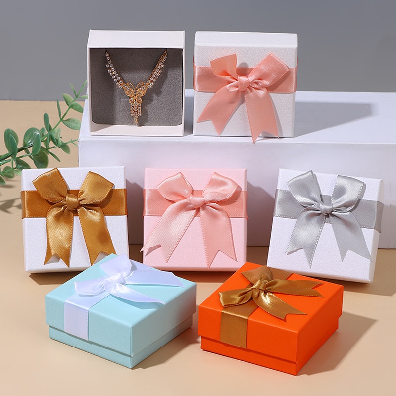 Wholesale Jewelry Gift Box Ring Necklace Cardboard Paper Jewelry Packaging Box with Bow and Sponge