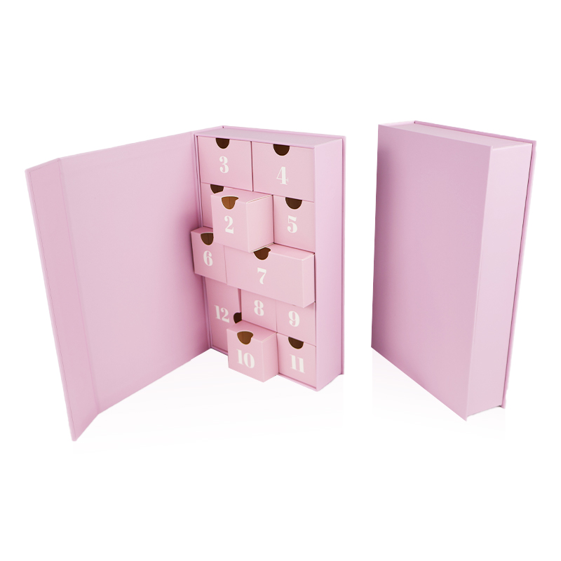 Wholesale Prompt Goods Empty Countdown Pink 12 Days Recyclable Magnetic Gift Box Mystery Christmas Advent Calendar Box