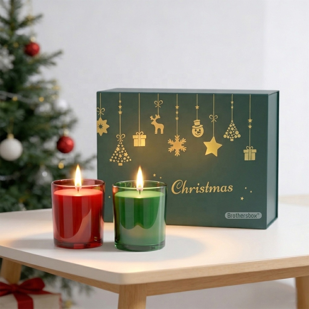 2026 Christmas High-Quality Candle Packaging Box Luxury Hot Stamped Magnetic Gift Box With Custom Logo