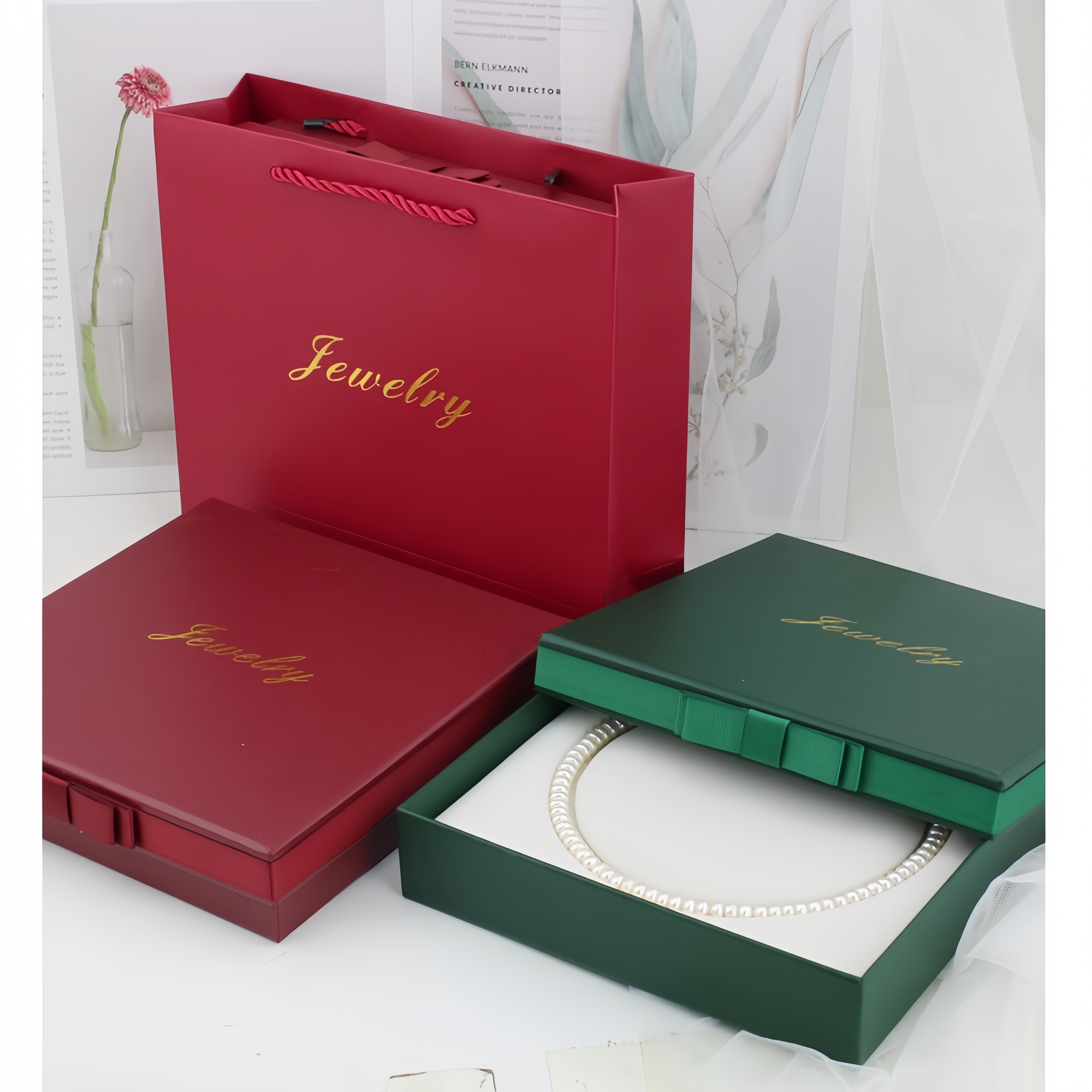 Customizable Necklace Jewelry Gift Boxes with Bow and Matching Tote Bags for Bridal and Anniversary Gifts Jewelry Packaging Box