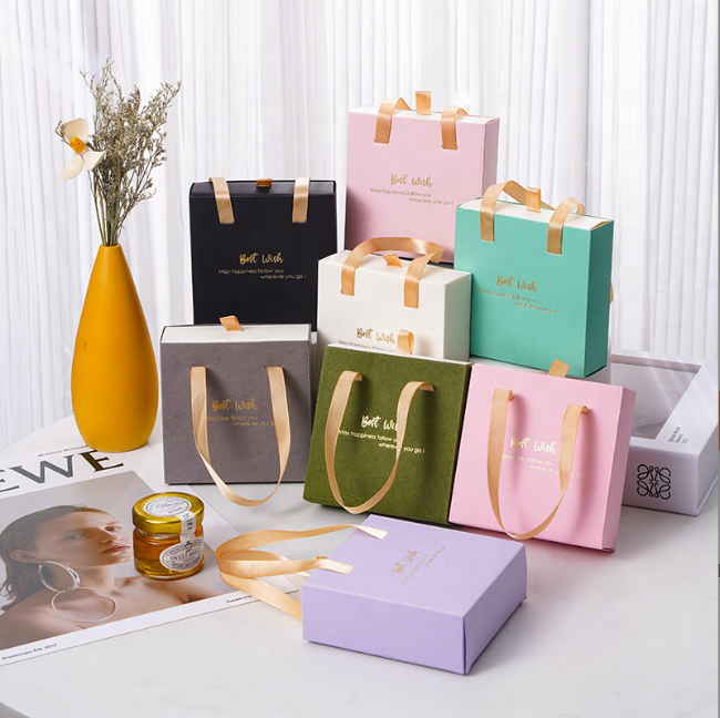 10*10*3.5cm Jewelry Cardboard Box Luxury Purple Jewelry Boxes with Handle for Packaging Jewelry Earrings Necklace