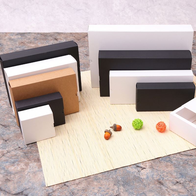Cheap Eco Friendly Brown Kraft Paper White and Black Folding Drawer Sliding Gift Box