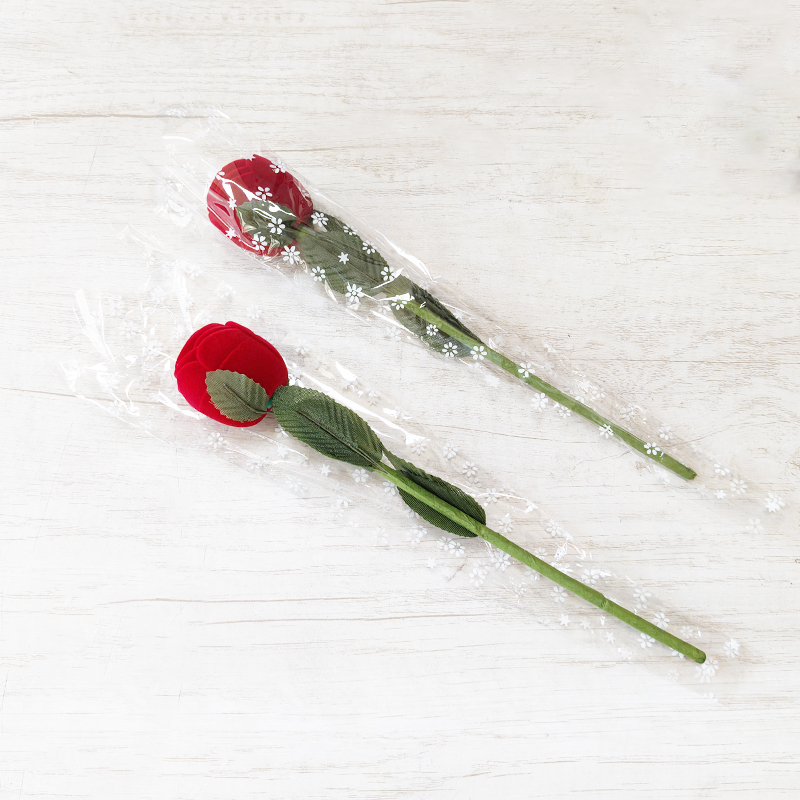 Zhihua Artificial Rose Flower Jewelry Box Flocking Ring Packaging Romantic Valentine's Day Gift Jewelry Gift Box