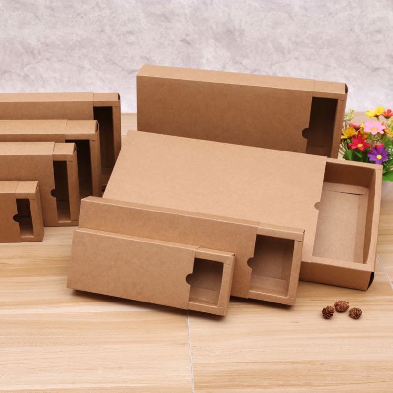 Cheap Eco Friendly Brown Kraft Paper White and Black Folding Drawer Sliding Gift Box