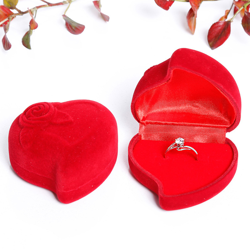 Jewelry Gift Box Heart-shaped Rings Packaging Display Portable Travel Case Velvet Ring Box Ring Jewelry Box