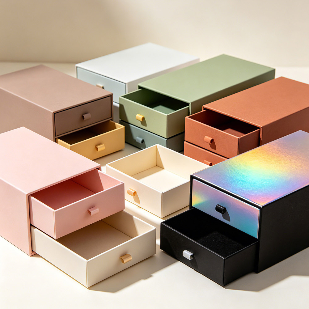Custom Printed Drawer Paper Box Multi Size Rigid Cardboard Box for Gift &amp; Cosmetic Packaging