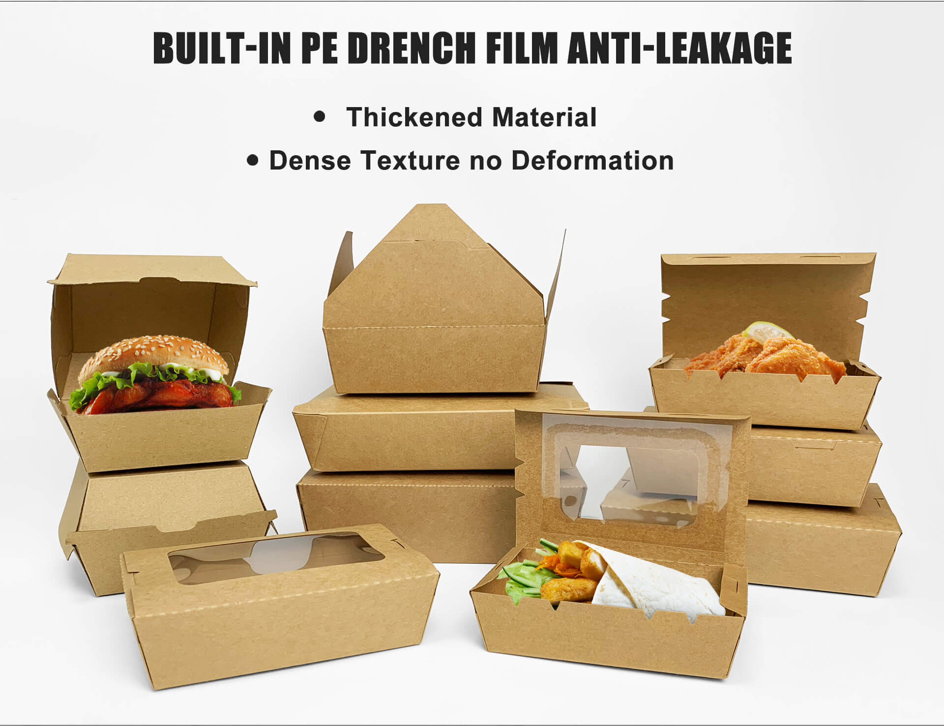 Disposable Packaging Waterproof 2 Two Compartments Fast Food Tray Kraft Rectangular Paper Salad Food Box with PET Lid