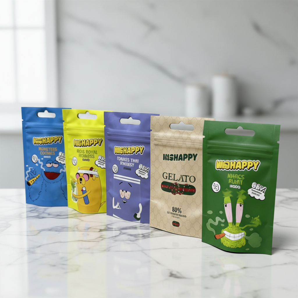 Custom Printed Resealable Exotic Cali Packs Candy Die Cut Ziplock Packaging 3.5 Smell Proof 3.5g Mylar Bags with Box Set