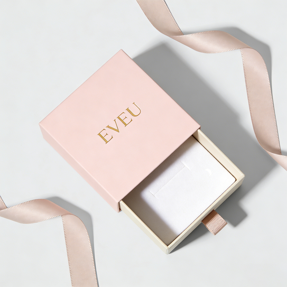 Customized High-End Eco-Friendly Biodegradable Drawer Stud Earrings Rigid Gift Box Matte Film Finish Four-Color Embossing