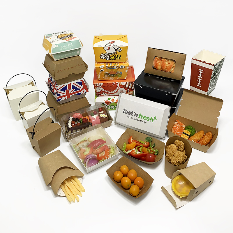 Disposable Packaging Waterproof 2 Two Compartments Fast Food Tray Kraft Rectangular Paper Salad Food Box with PET Lid