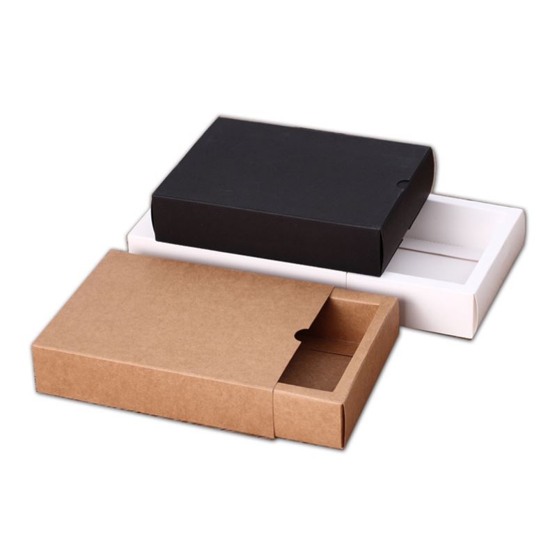 Cheap Eco Friendly Brown Kraft Paper White and Black Folding Drawer Sliding Gift Box