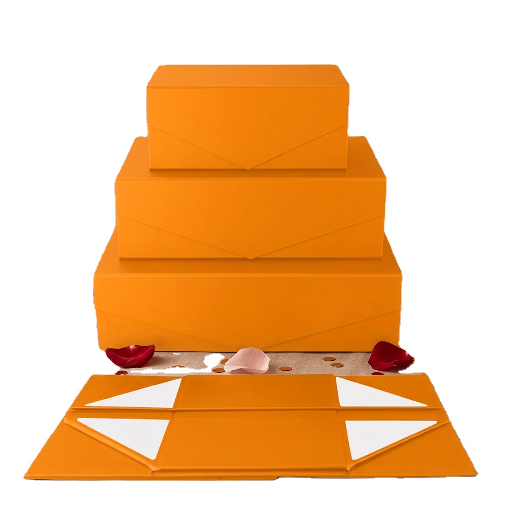 35*23*10cm Folding Craft Box Gift Box Eco Friendly Luxury Packaging Orange Foldable Gift Box for Small Business