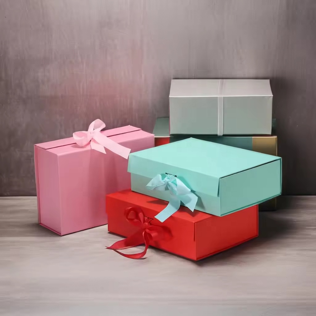 Quality Custom Logo Size Ribbon Folding Box Pink and Black Gift Paper Boxes Rectangle Shape Magnetic Packaging