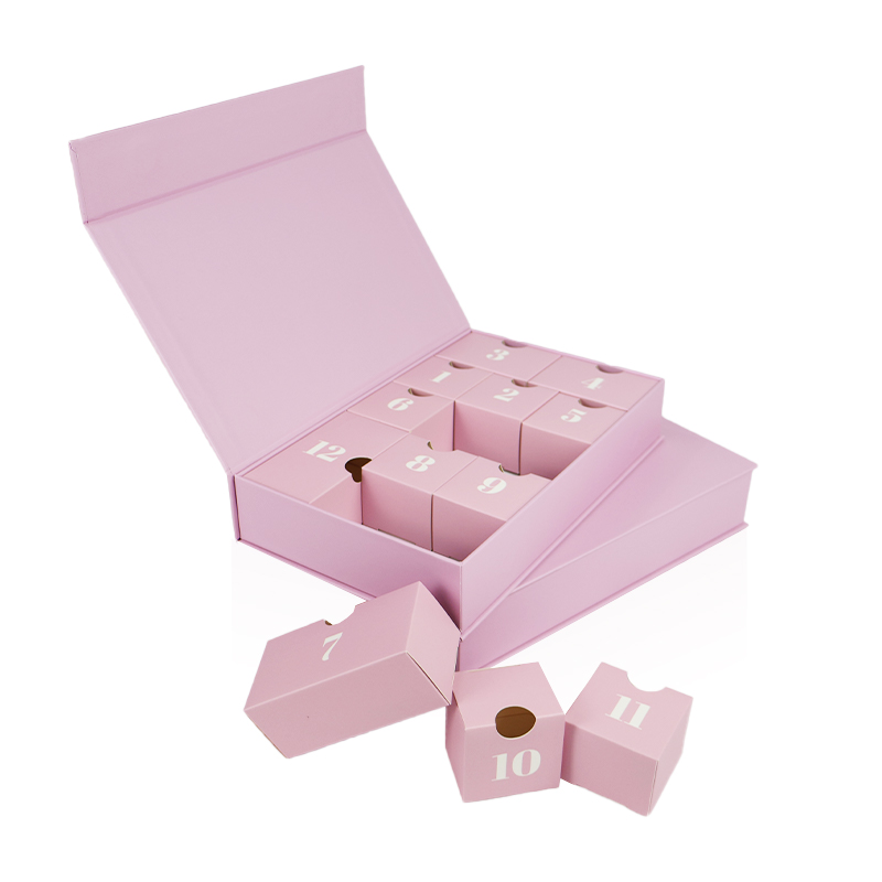 Wholesale Prompt Goods Empty Countdown Pink 12 Days Recyclable Magnetic Gift Box Mystery Christmas Advent Calendar Box