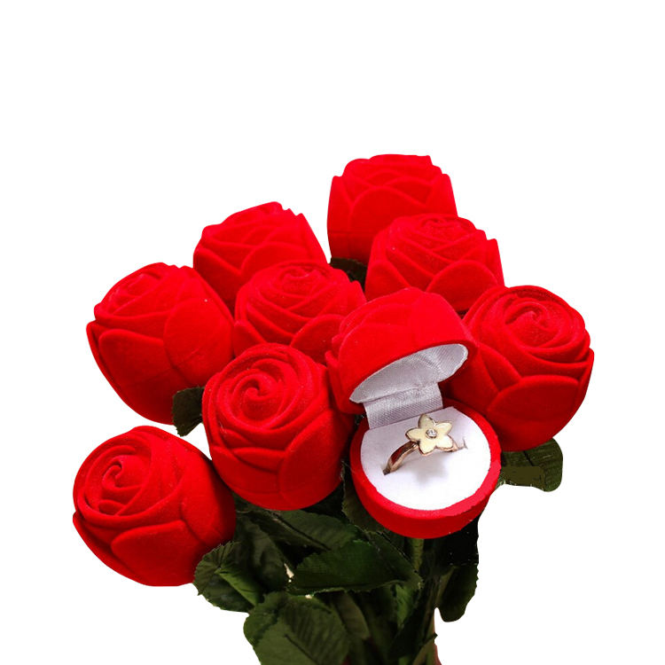 Zhihua Artificial Rose Flower Jewelry Box Flocking Ring Packaging Romantic Valentine's Day Gift Jewelry Gift Box