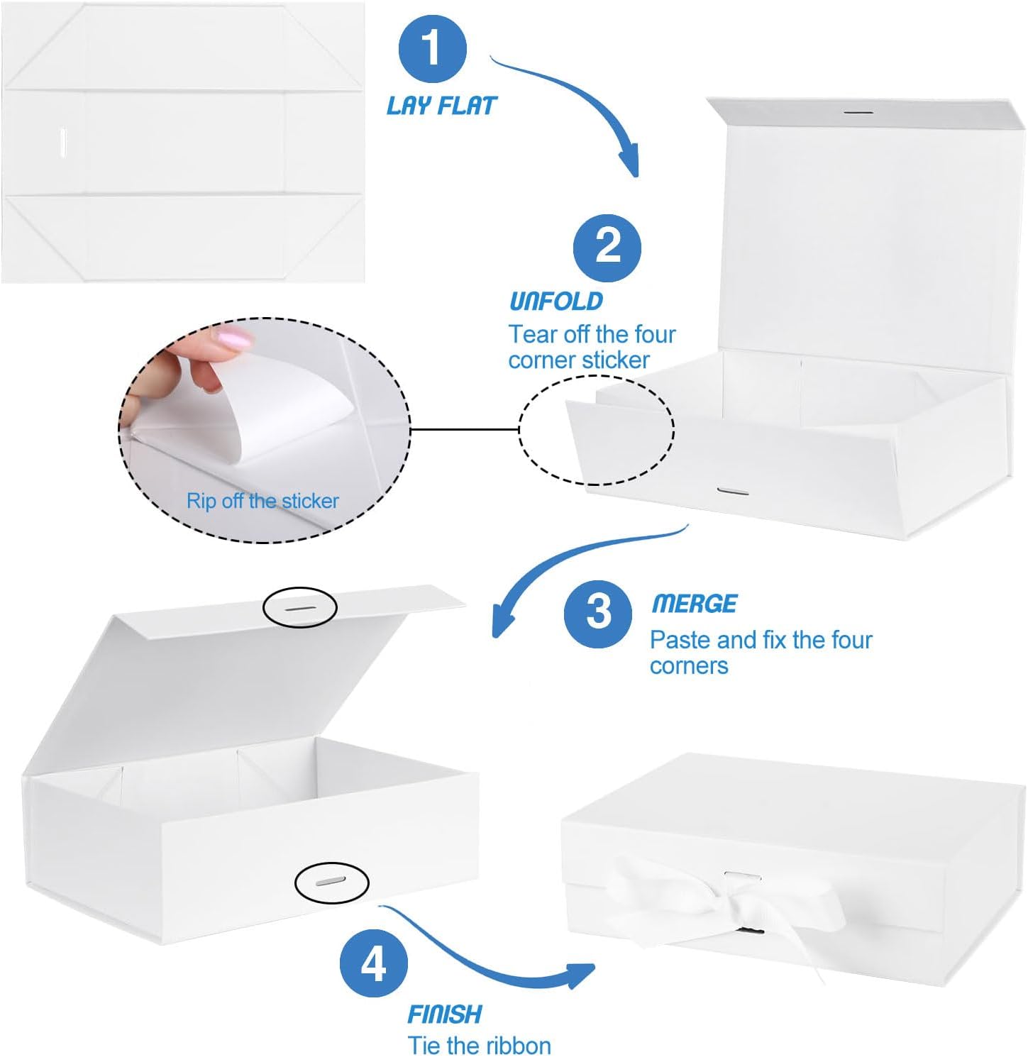 Luxury Premium White Paper Box Foldable 27x17x7cm Unique Gift Packaging with Magnetic Closure Raffia&amp; Card Ribbon Presentation