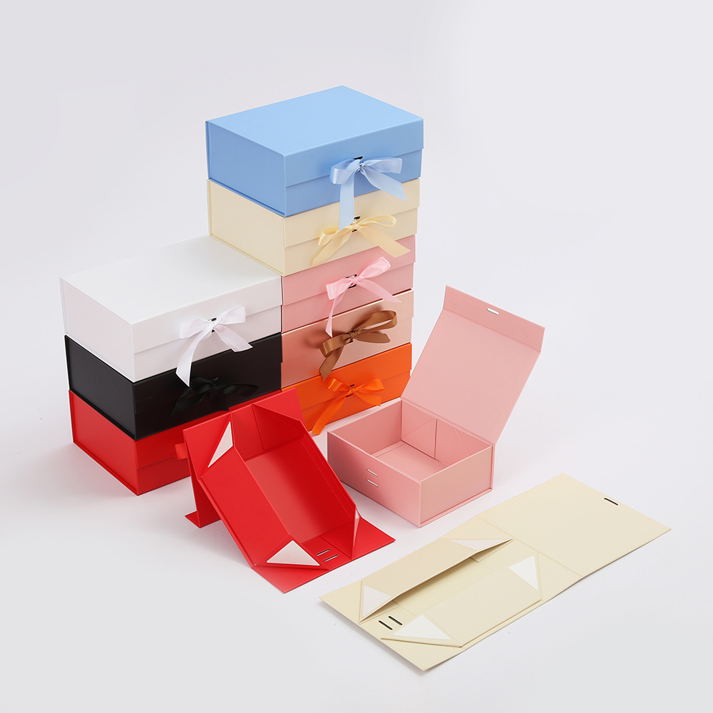 Creative Bow-Tie Rectangular Flip-Top Folding Gift Box with Die Cuts Empty Cosmetic Souvenir Box Custom logo