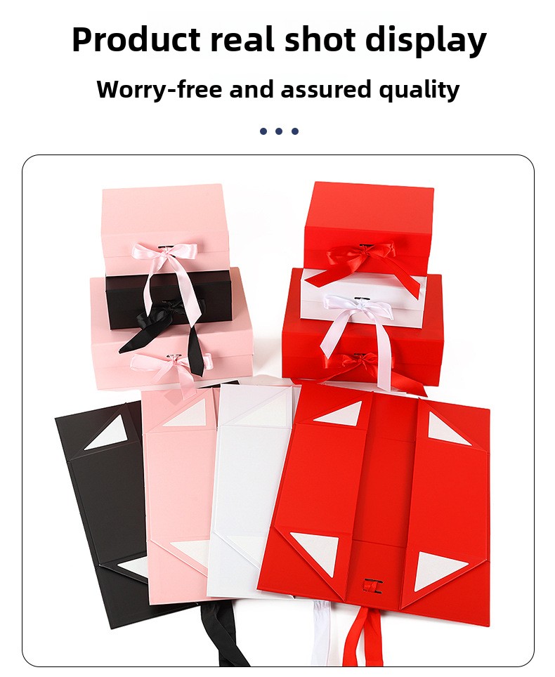 Specialty Paper Folding Gift Box Flip Magnetic Absorption Artistic Small Rectangular Valentine's Day Bow Packaging Printing