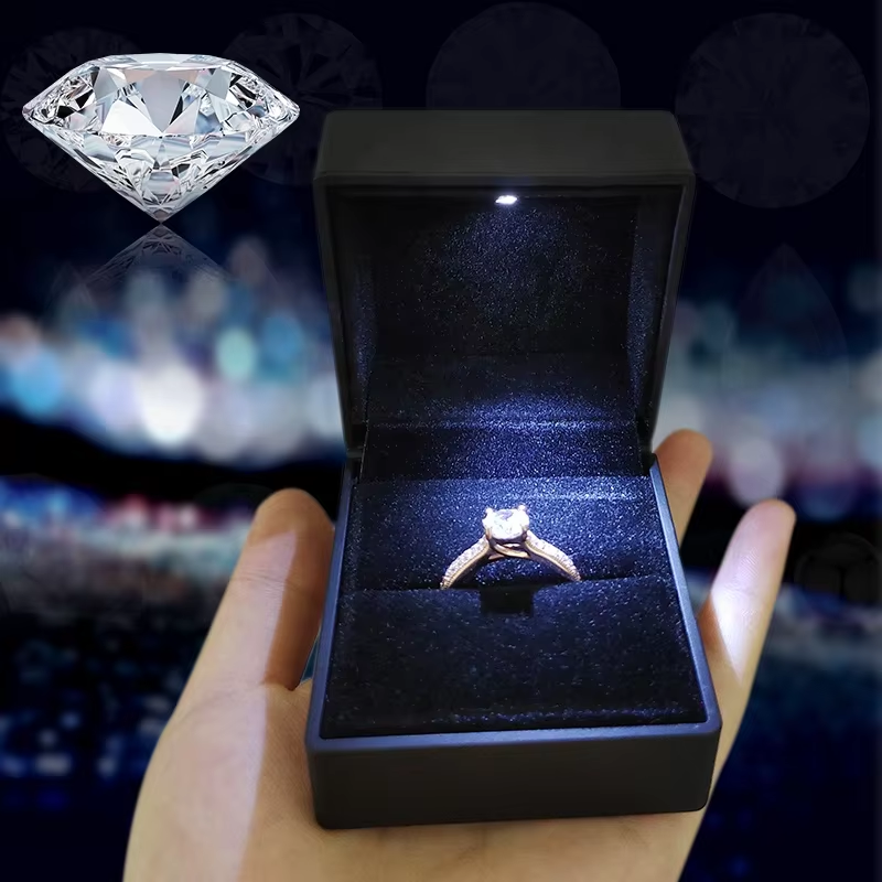 Factory Handmade Simple Style LED Light Ring Box Wholesale Price for Red Green Blue Black Purple Jewelry Ring Bangle Boxes