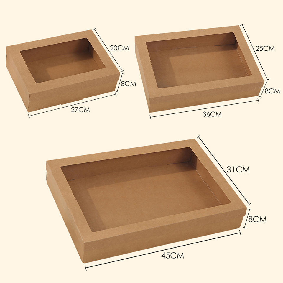 Custom Size Disposable Picnic Packaging Food-grade Kraft Paper Box with Window Lip