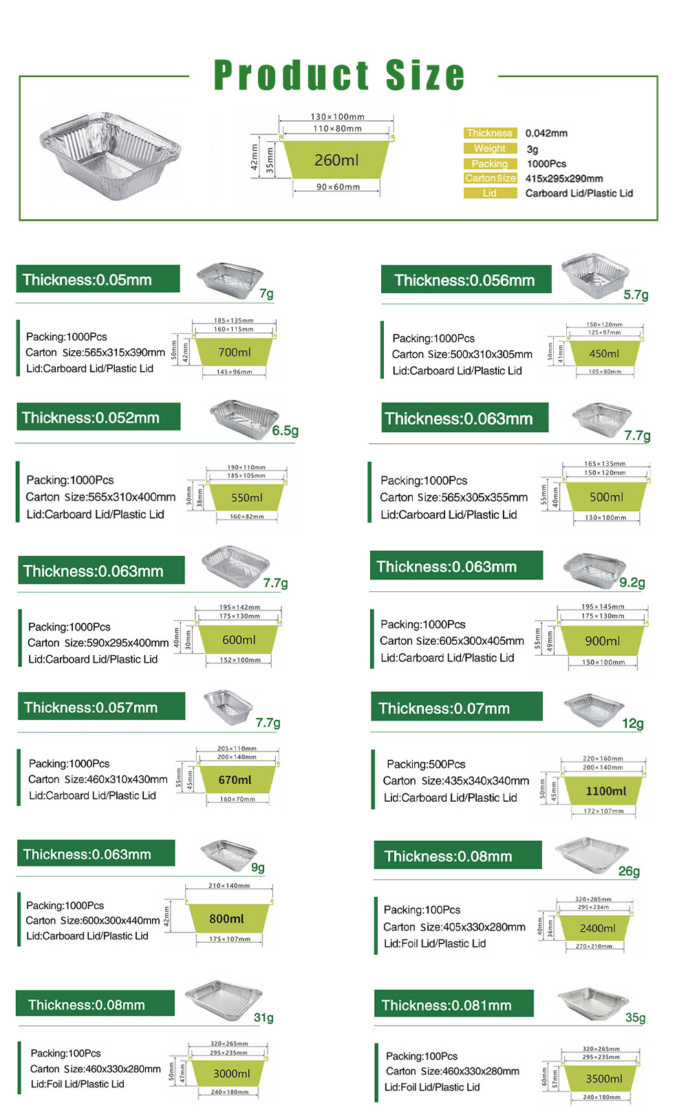 Product Size Specification 1