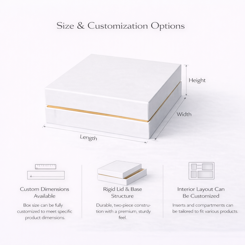 Premium Custom Rigid Two-Piece Gift Box with Lid and Base, Luxury Brand Packaging with Custom Size, Logo and Inserts