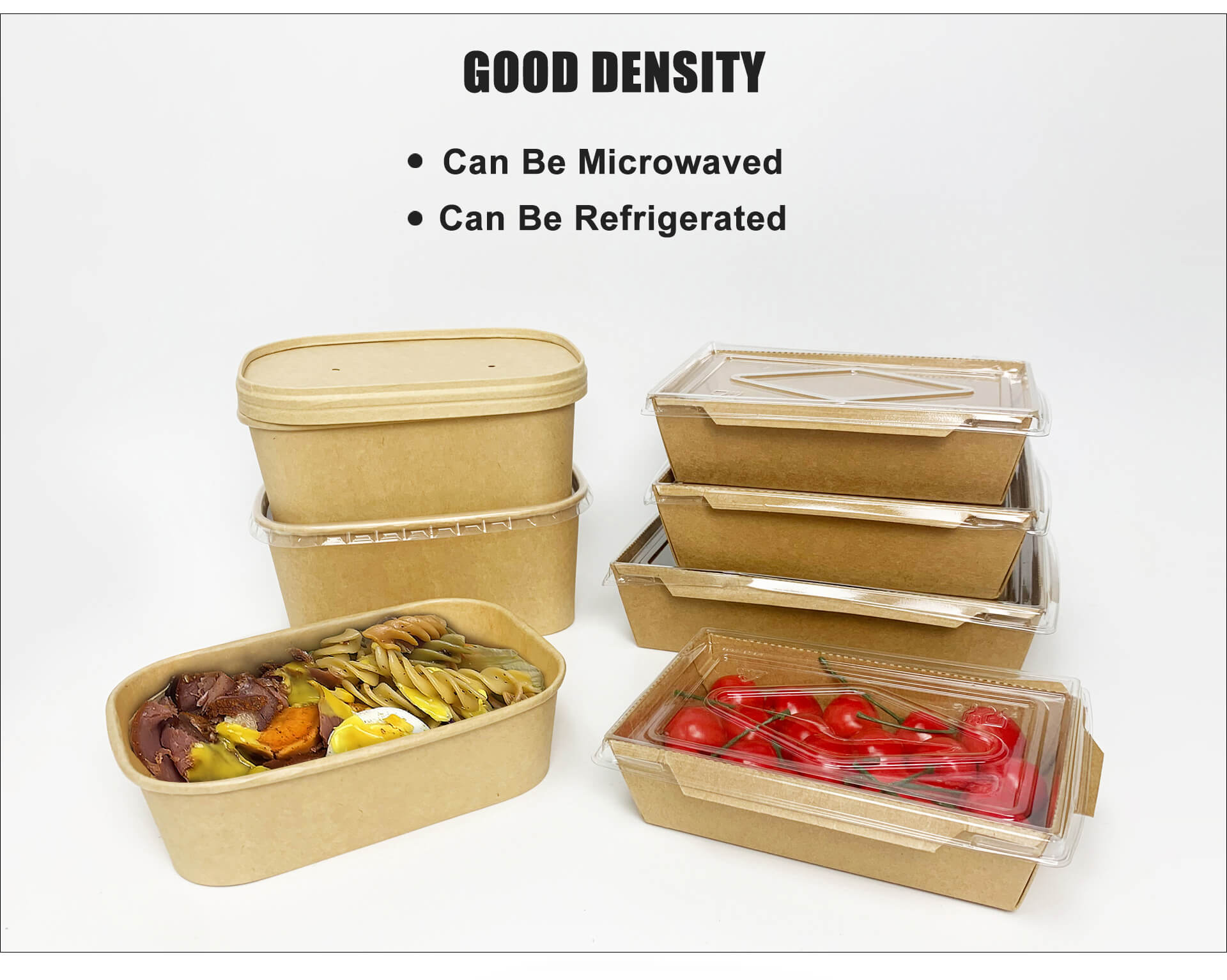 Disposable Packaging Waterproof 2 Two Compartments Fast Food Tray Kraft Rectangular Paper Salad Food Box with PET Lid