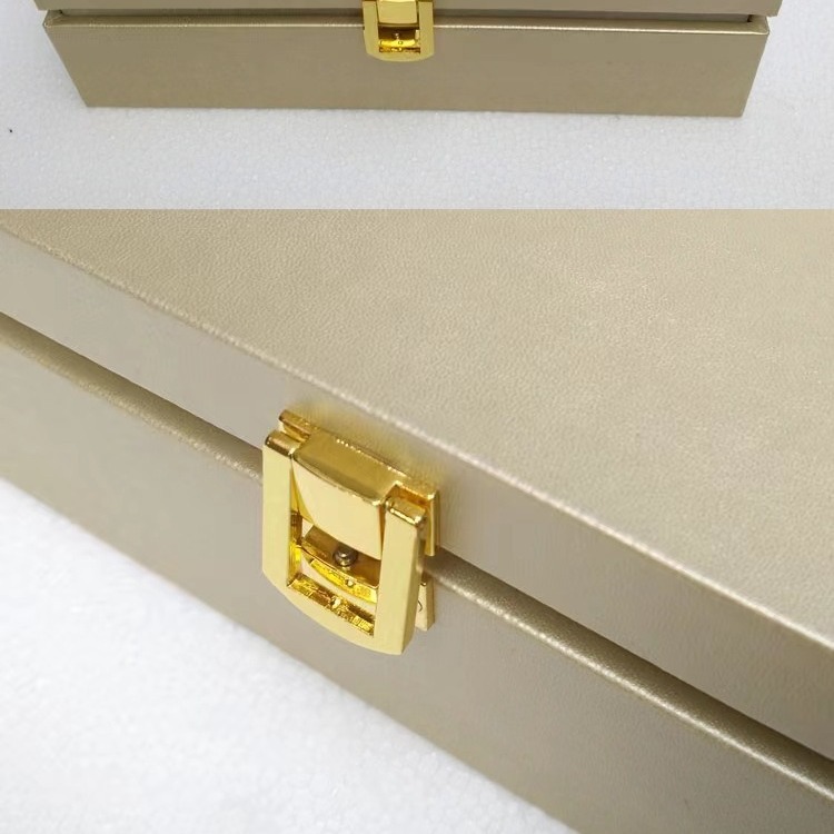 Custom Luxury Rigid Folding Box with Metal Button and Leather Detail for Industrial Gift Use